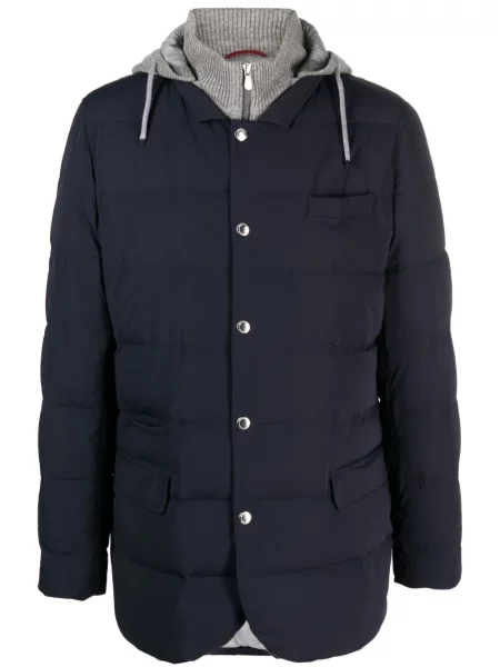 Пухено яке Brunello Cucinelli с пера с качулка синьо