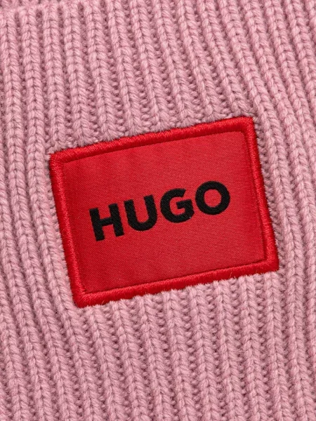 Вовняна шапка HUGO з товстого трикотажу вовна чорний