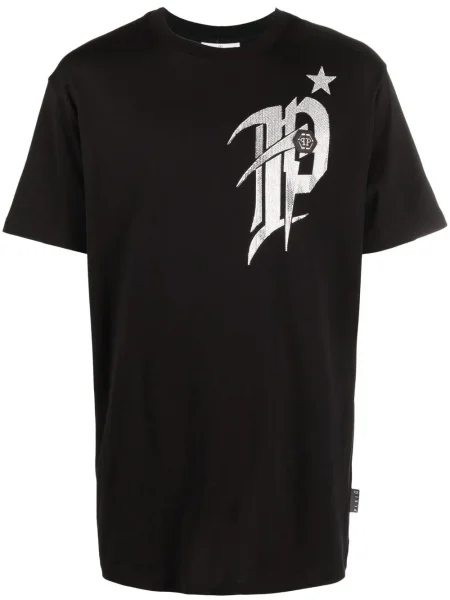 Tricou Philipp Plein cu imagine scurt negru