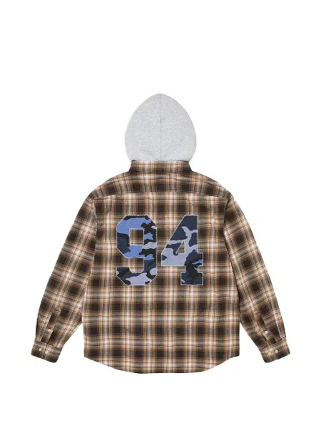 Фланелено яке Supreme с качулка с апликация кафяво