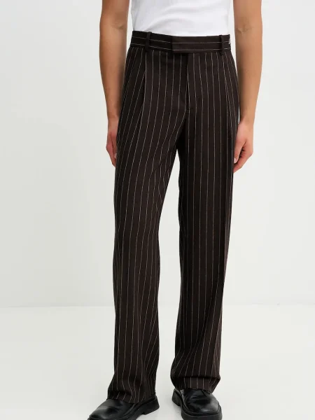 Nohavice s prímesou vlny Drôle de Monsieur Le Pantalon Pinstripes hnedá