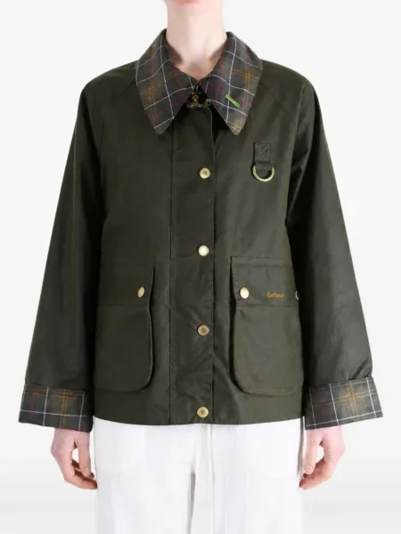 Карирано с яка восъчен яке Barbour зелено