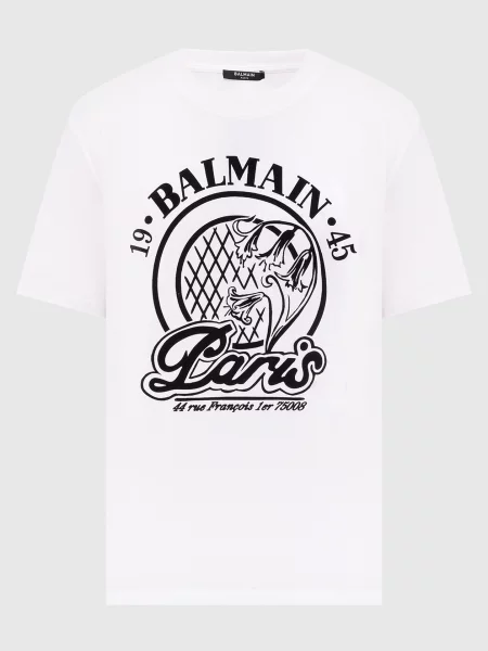 Футболка з фактурним принтом Balmain біла