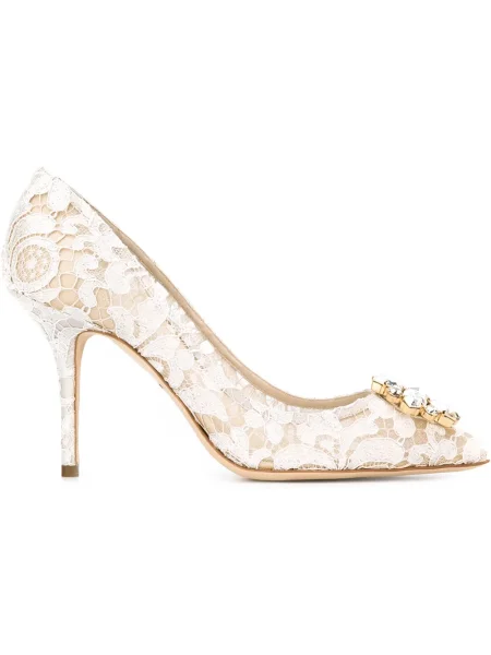 Pantofi cu toc Dolce & Gabbana din dantelă alb