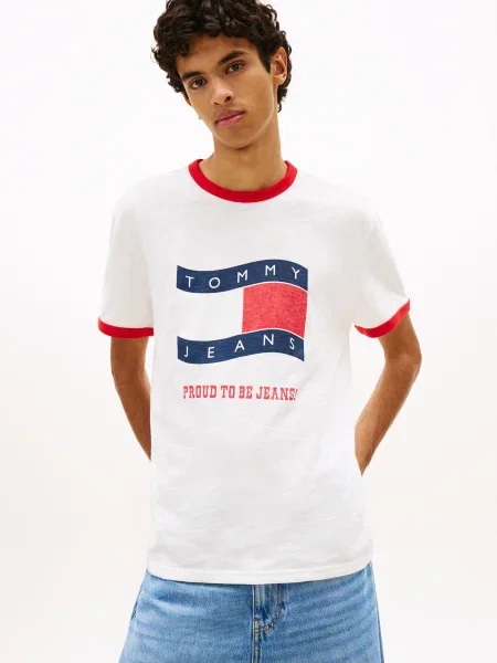 Tommy Jeans Tricou albastru închis / roșu alb