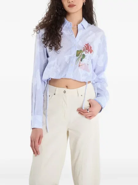 Cămașă cu dungi Desigual cu model floral cu imagine albastru