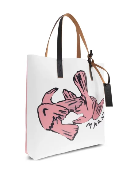 Geantă shopper Marni din piele cu imagine roz