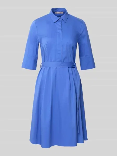 Sukienka koszulowa do kolan z wiązanym paskiem Christian Berg Woman Selection niebieska