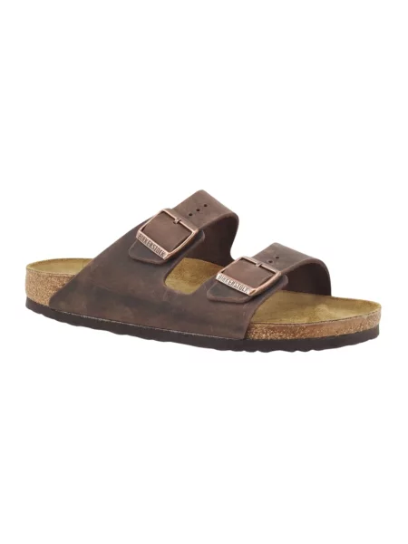 Sandały Birkenstock skórzane na ramiączkach brązowe