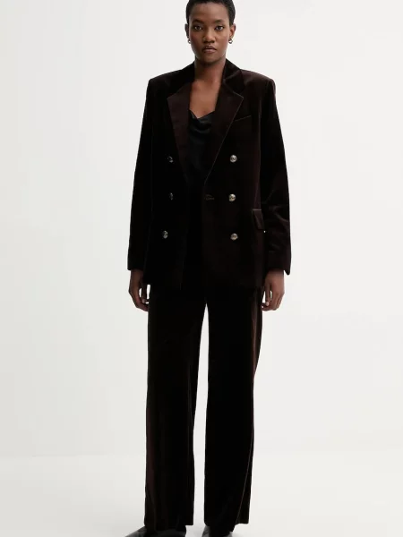 ZADIG&VOLTAIRE marynarka welurowa dwurzędowa gładka brązowy