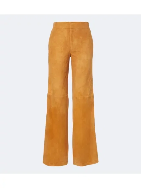 Pantaloni Ulla Johnson din piele de căprioară evazate maro