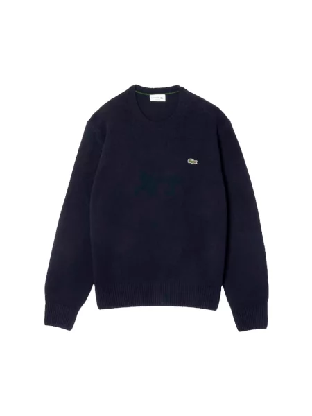 Bluza Lacoste wełniana z długim rękawem niebieska
