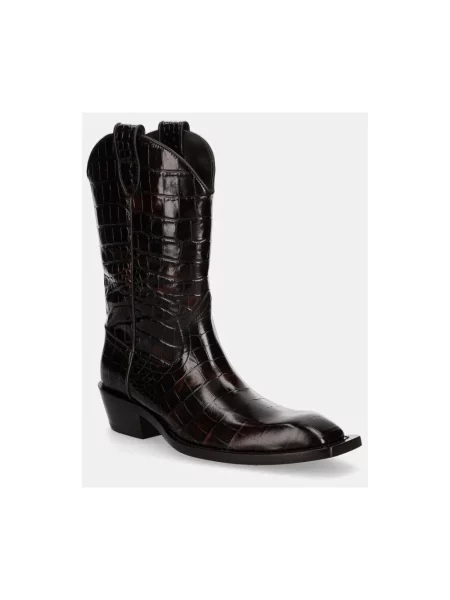 Martine Rose kowbojki skórzane Cowboy Boot brązowy na płaskim różowe