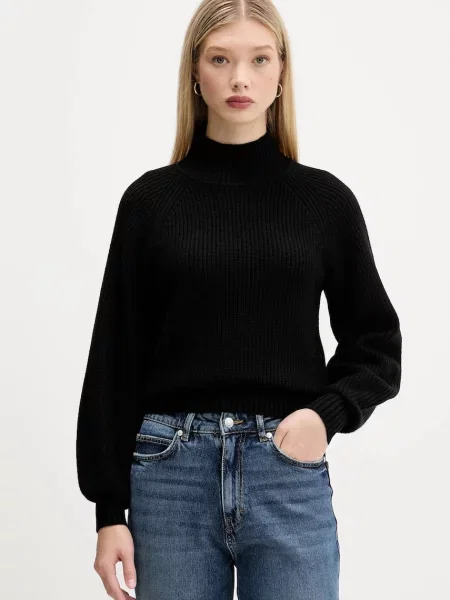 HUGO pulover de lână cu turtleneck negru