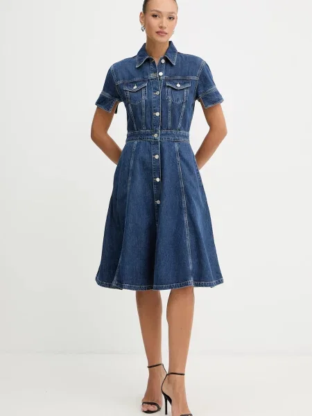 Karl Lagerfeld sukienka jeansowa FASHION DENIM midi rozkloszowana niebieski