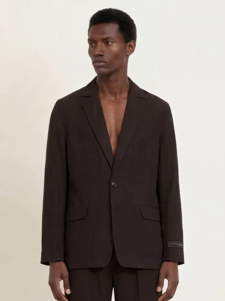Allsaints Sako Marko Regular Fit Z Lnu tmavě hnědá
