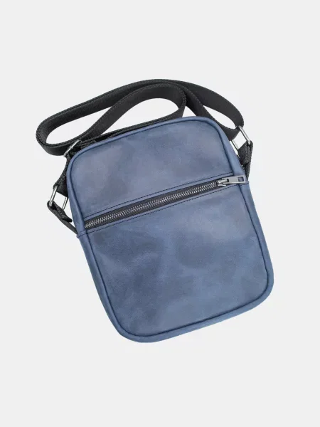 Кожаная сумка через плечо Famk синяя