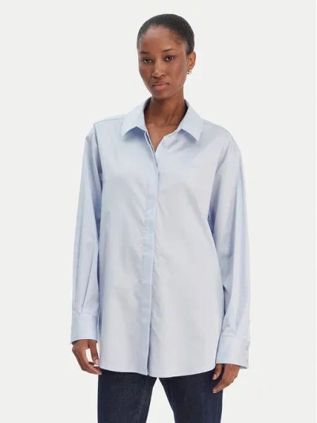 Koszula oversize Guess Jeans z długim rękawem niebieska