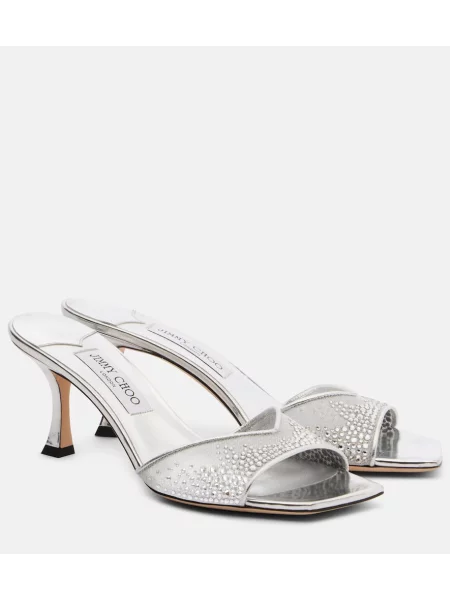 Papuci tip mules Jimmy Choo plasă argintiu
