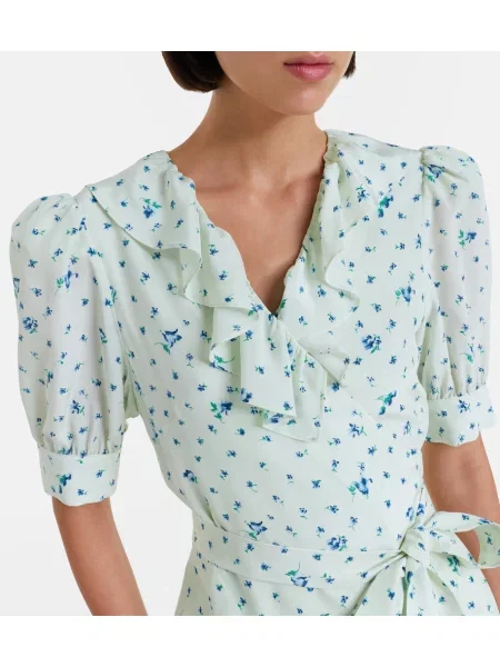 Rochie Alessandra Rich de mătase cu model floral verde