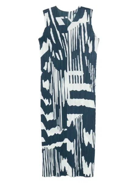 Rochie midi Pleats Please Issey Miyake cu imagine cu imprimeu abstract plisată albastru