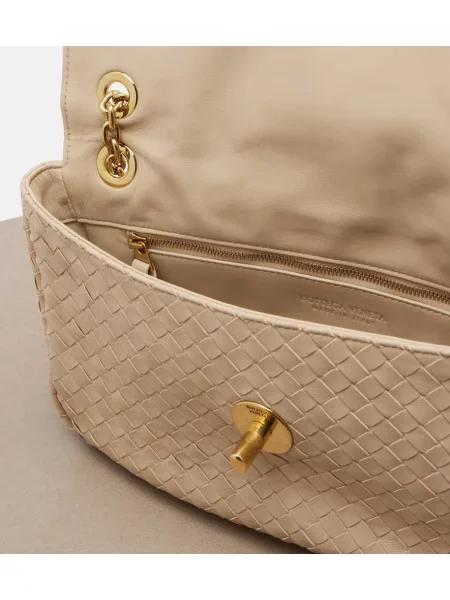 Kožená kabelka Bottega Veneta béžová