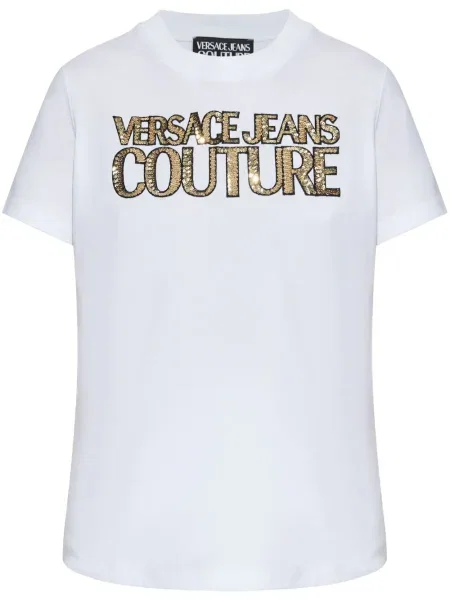 Koszulka Versace Jeans Couture z cekinami biała