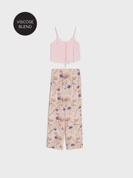 Двокомплектна піжама з квітковим візерунком рожевий