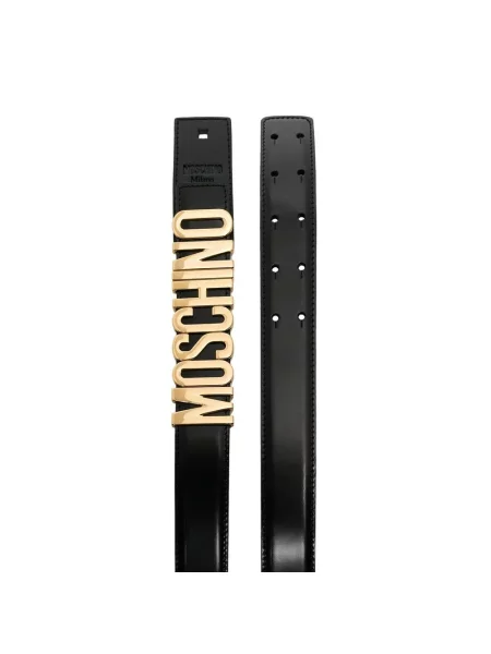 Pasek Moschino skórzany z logo czarny