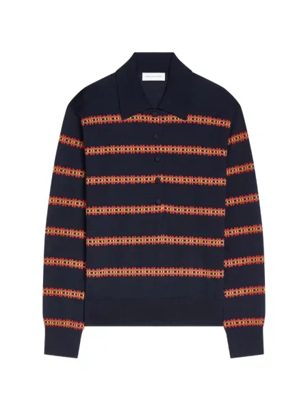 Tricou polo Dries Van Noten de lână cu dungi albastru