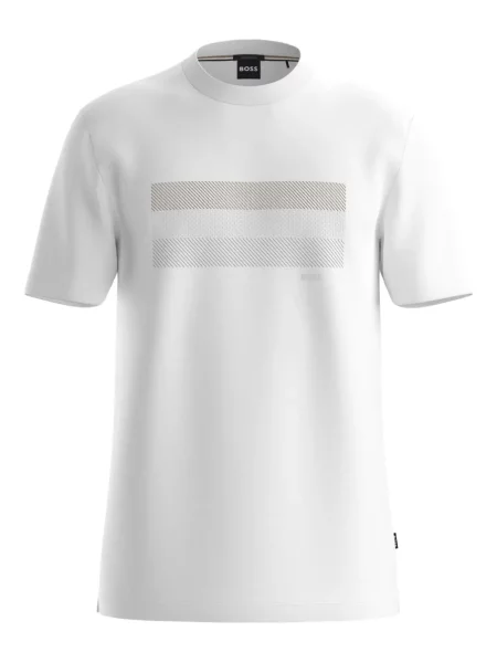Tricou Boss cu dungi cu imagine alb