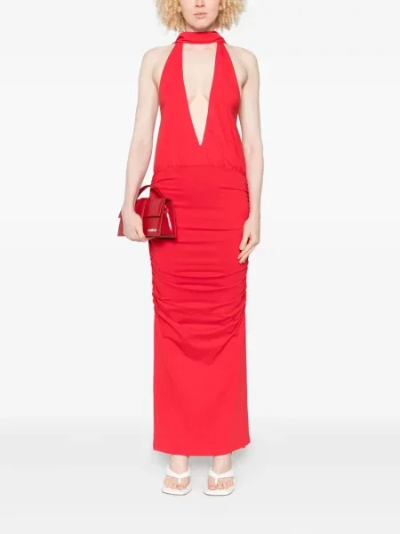 Rochie maxi Rowen Rose cu decolteu în V de costum roșu