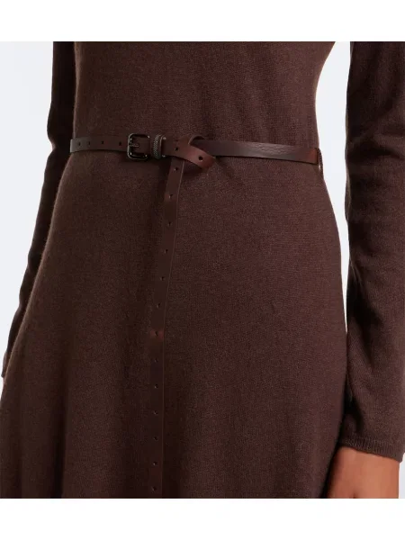 Cu centură rochie midi Brunello Cucinelli maro