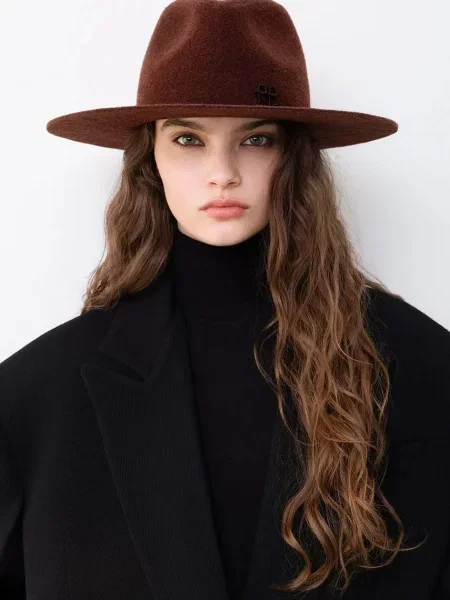 RUSLAN BAGINSKIY pălărie cu boruri largi de damă cu lână Fedora Hat maro
