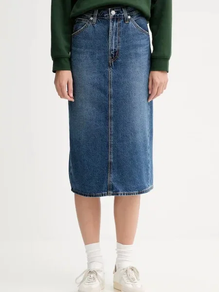 Levi's fustă jeans midi drept albastru