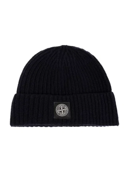 Czapka Stone Island wełniana z kamieniami ze sznurkiem niebieska