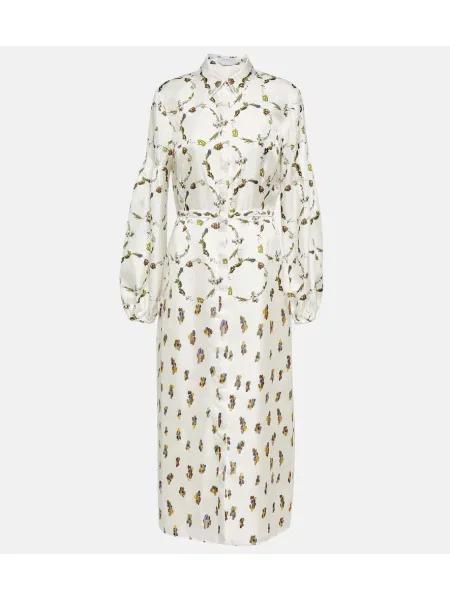 Jedwabna sukienka maxi Gabriela Hearst z nadrukiem garniturowa biała