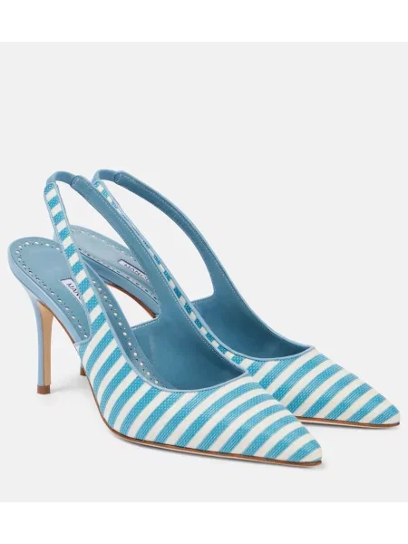 Salonarji Manolo Blahnik s črtami z odprtimi petami modra