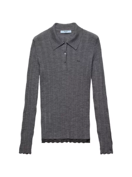 Tricou polo Prada de lână gri
