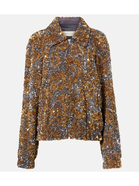 Kurtka Dries Van Noten z cekinami srebrna