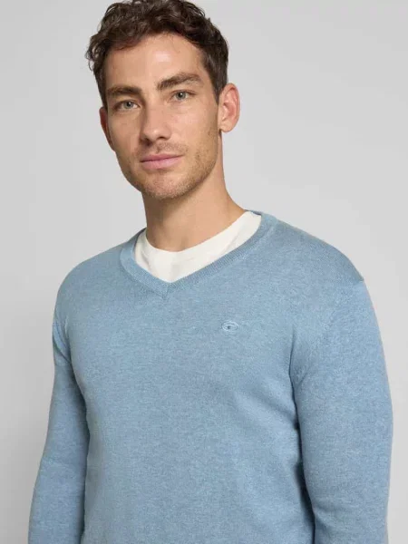Sweter z dzianiny o kroju regular fit z czystej bawełny Tom Tailor niebieski