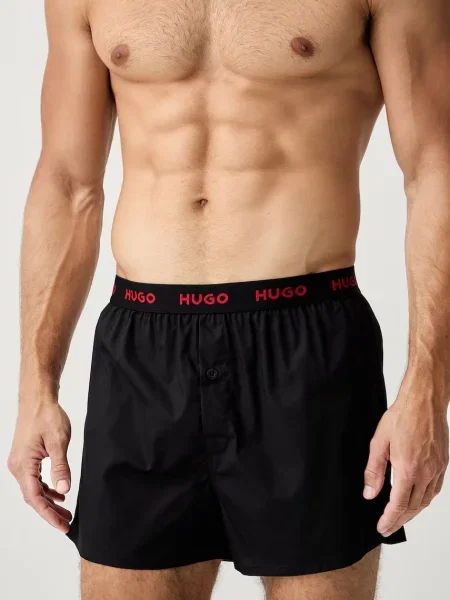 HUGO voľné boxerky pánske WOVEN BOXER TRIPLET čierna
