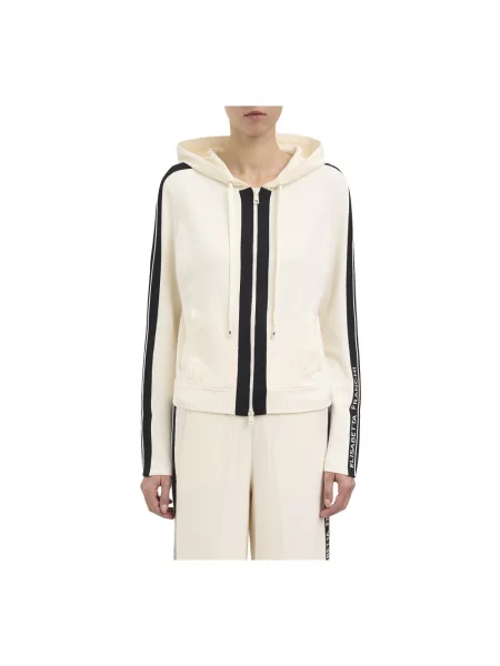 Bluza z kapturem Elisabetta Franchi z kapturem z logo beżowa