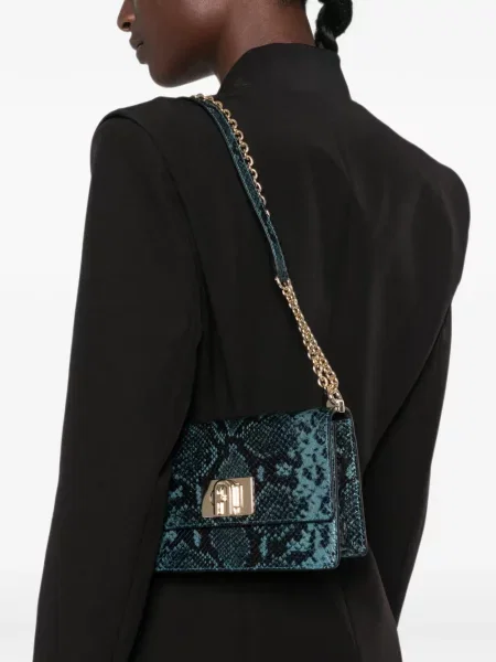 Чанта Furla с принт със змийски принт синьо