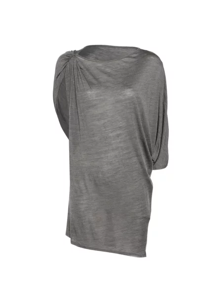 Tricou Less asimetric drapate gri