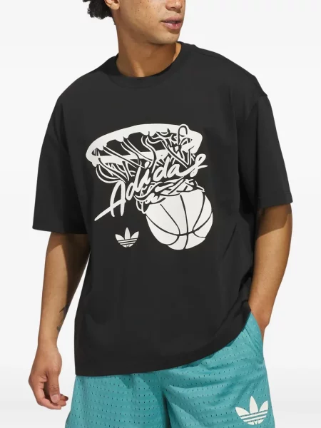 Pruhované semišové tričko Adidas černé