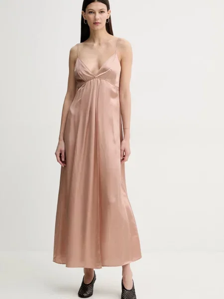 Сукня з домішкою шовку AERON FELICITA maxi розкльошена рожевий