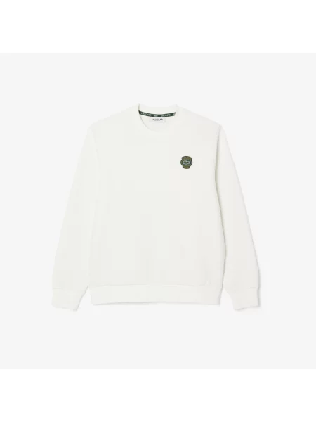 Lacoste Bluza Z Okrągłym Dekoltem I Naszywką biała