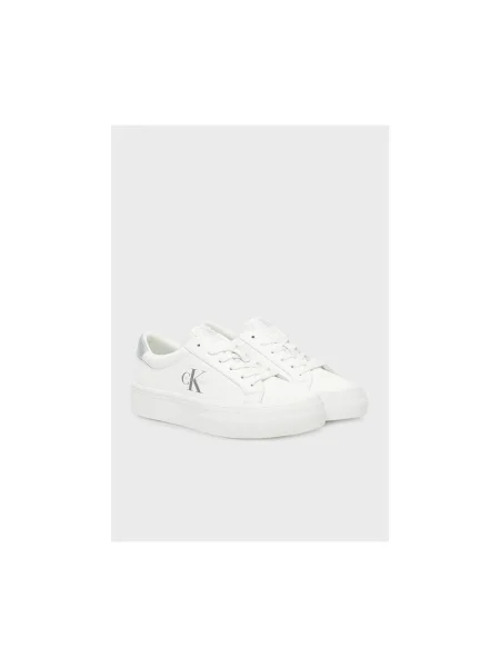 Calvin Klein Sneakersy Vulc Flatf Lth Silver Logo Tag biela