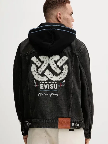 Evisu geacă din denim Weel of Wisdom bărbați de tranziție negru